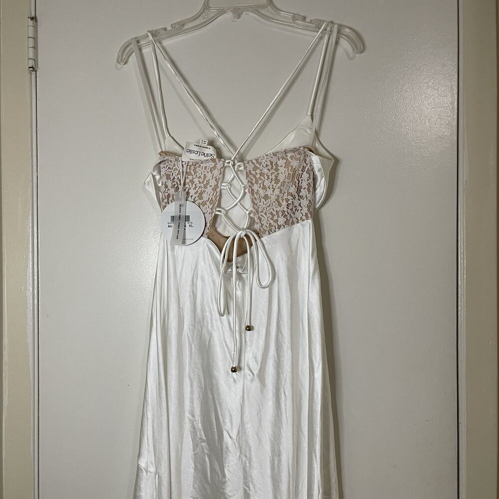 NEW! Selfie Leslie Golden Era Satin Lace Cowl Neck Midi White Dress XL st3125b01 - Picture 9 of 14